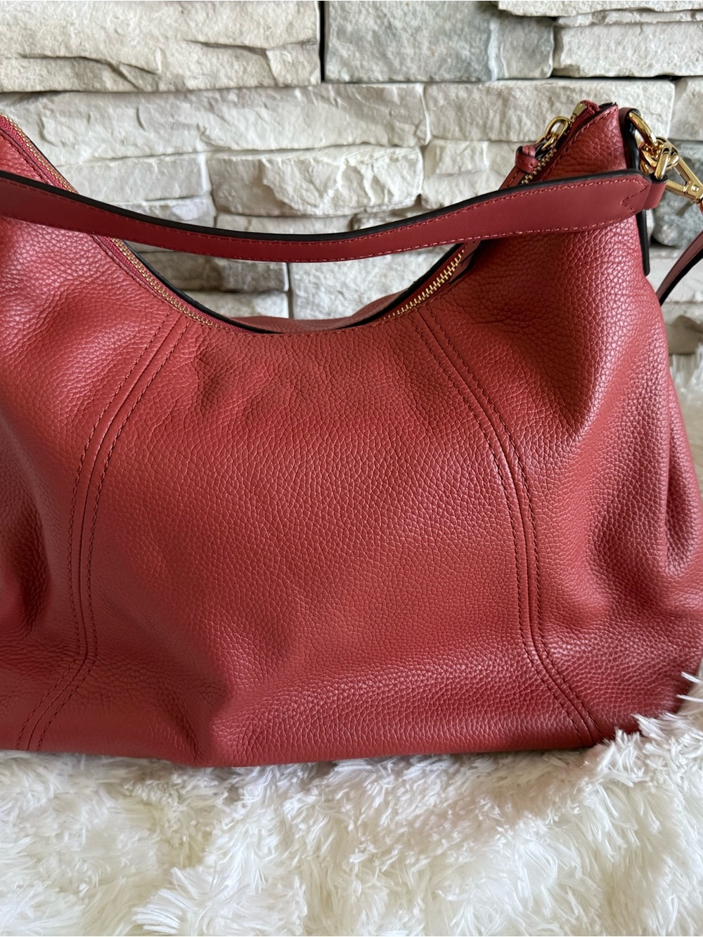 Michael Kors Coral Pebbled Leather Hobo with Gold Accents - Picture 2 of 3